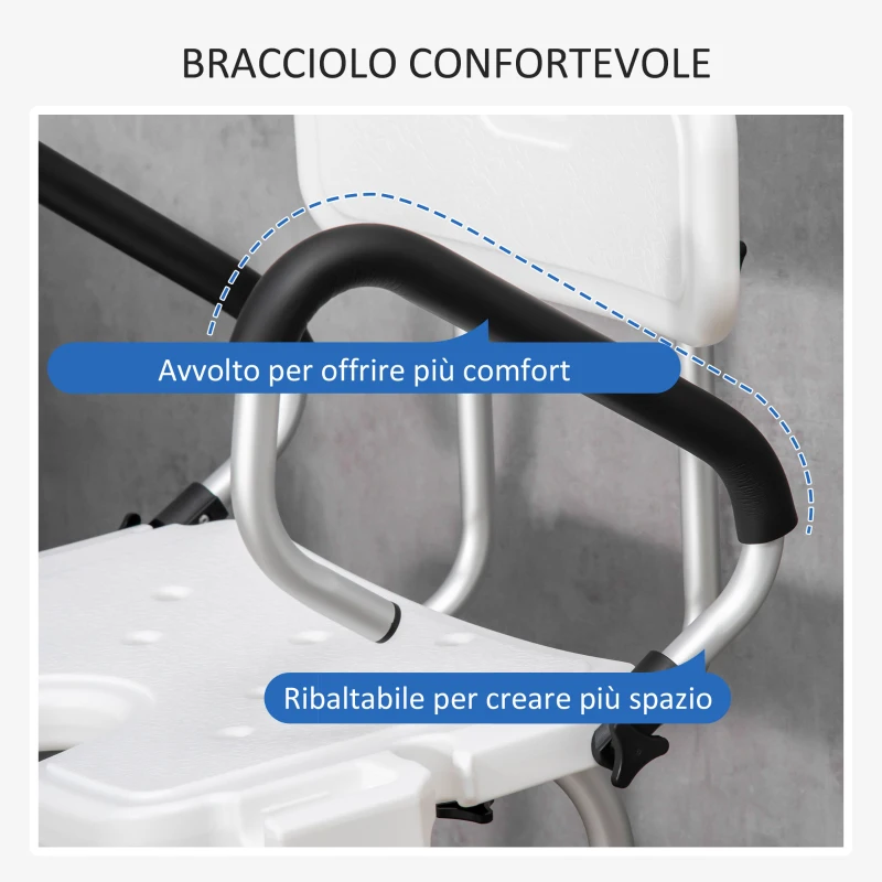 HOMCOM Sedia per doccia per Anziani, Disabili e Donne Incinte Imbottita con forma a U, 54x52x70-82cm, Bianco