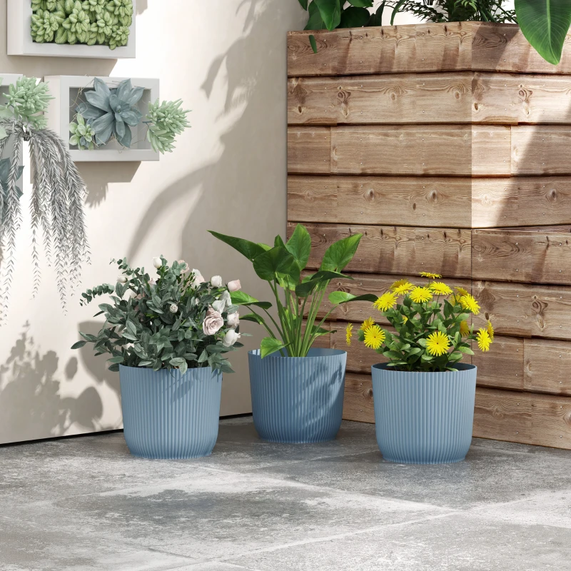 Outsunny Set of Three Ф22cm Planters - Blue
