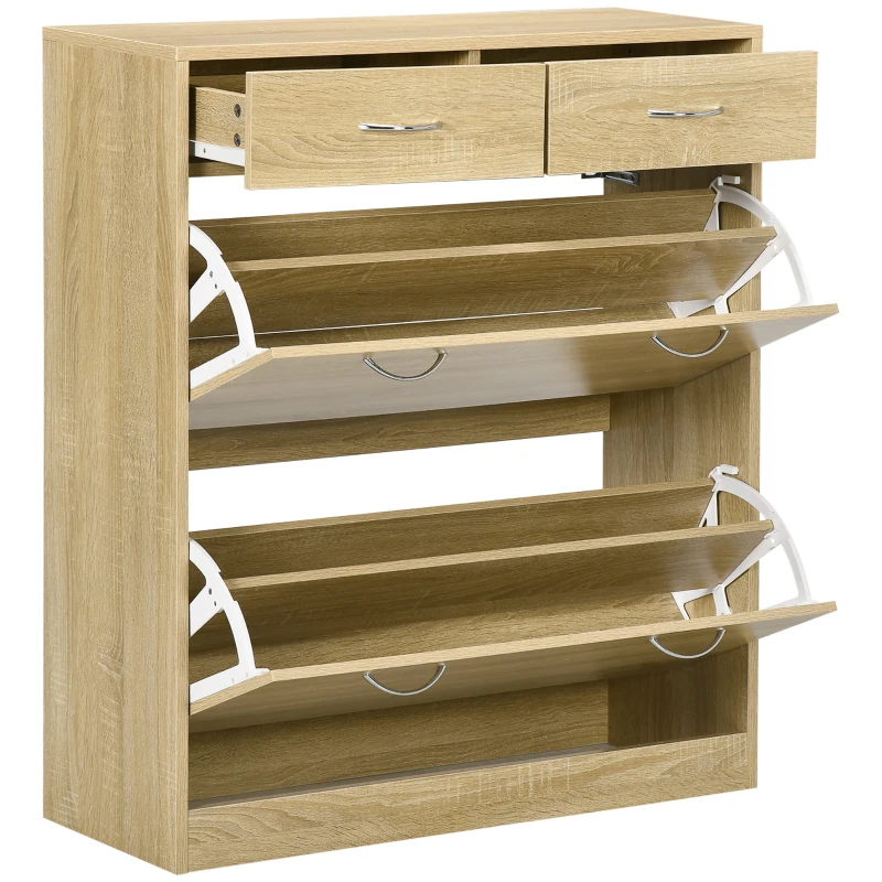 HOMCOM Mueble Zapatero Estrecho Armario de Zapatos con 2 Cajones Abatibles para 12 Pares de Zapatos 80x30x91,5 cm Roble
