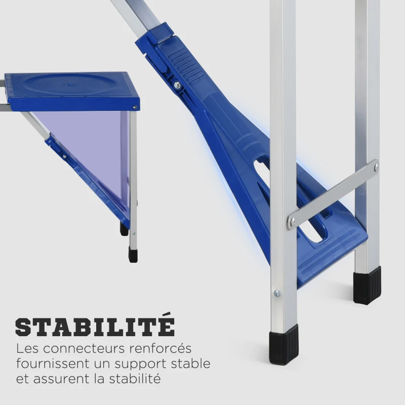 Outsunny Table de Camping Pique-Nique Pliante Portable en Plastique avec 4 sieges Bleu