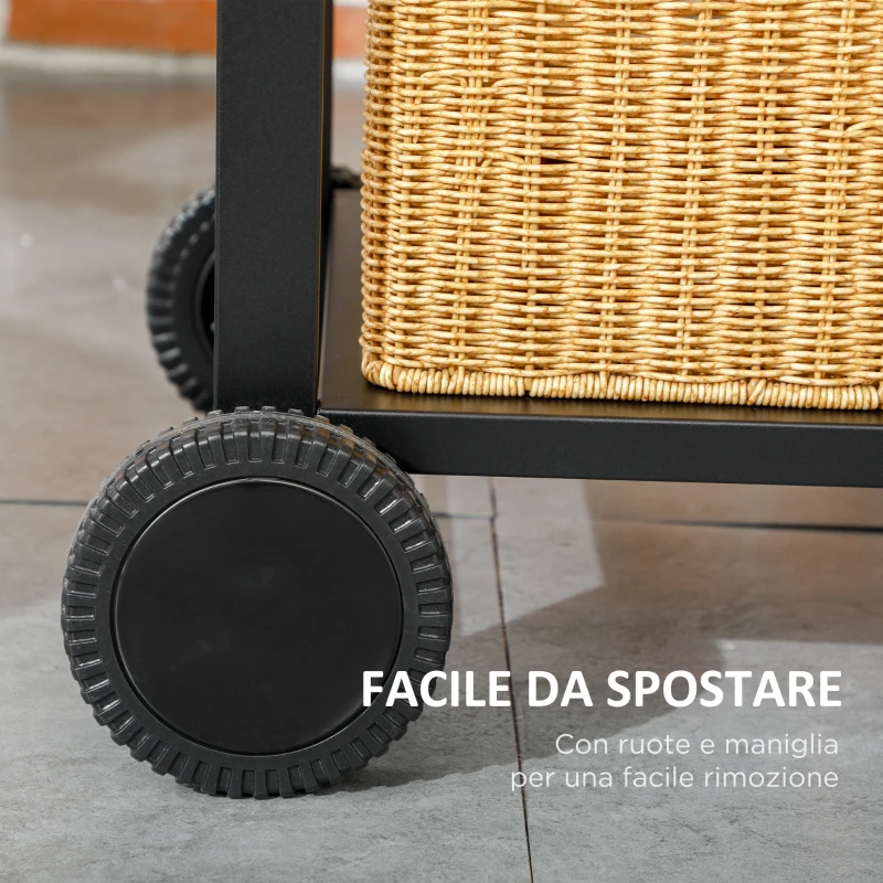 Outsunny Barbecue a Carbone con Coperchio con Termometro, Griglia Regolabile, Ruote e Tavolini, Nero