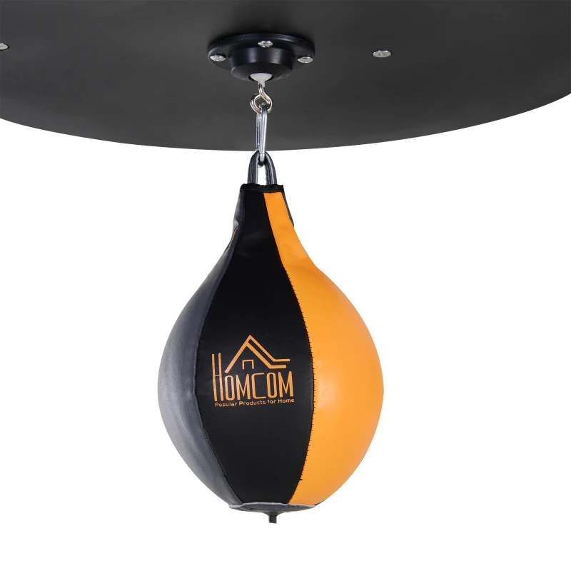 HOMCOM Saco de Boxeo Colgante con Bola de Velocidad Ajustable en Altura de 167-187 cm  e Inflador 115x157x221 cm Negro y Gris