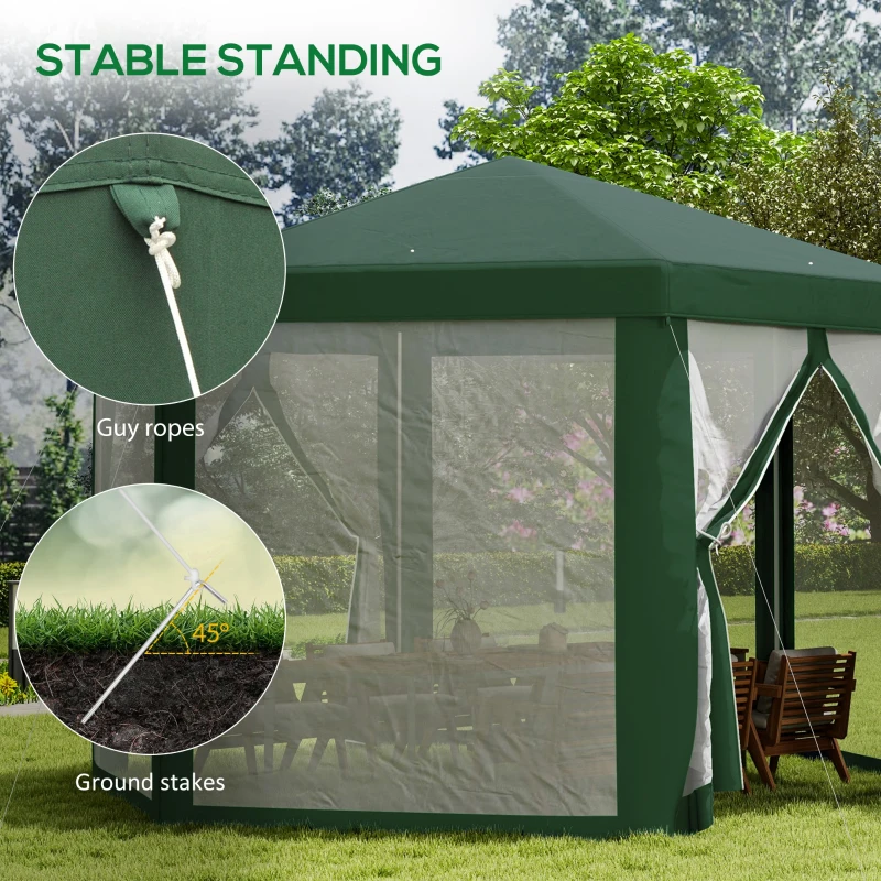 Outsunny 4M Hexagon Gazebo, Netting Party Tent, Patio Canopy Outdoor Event Shelter for Activities, Shade Resistant, Green