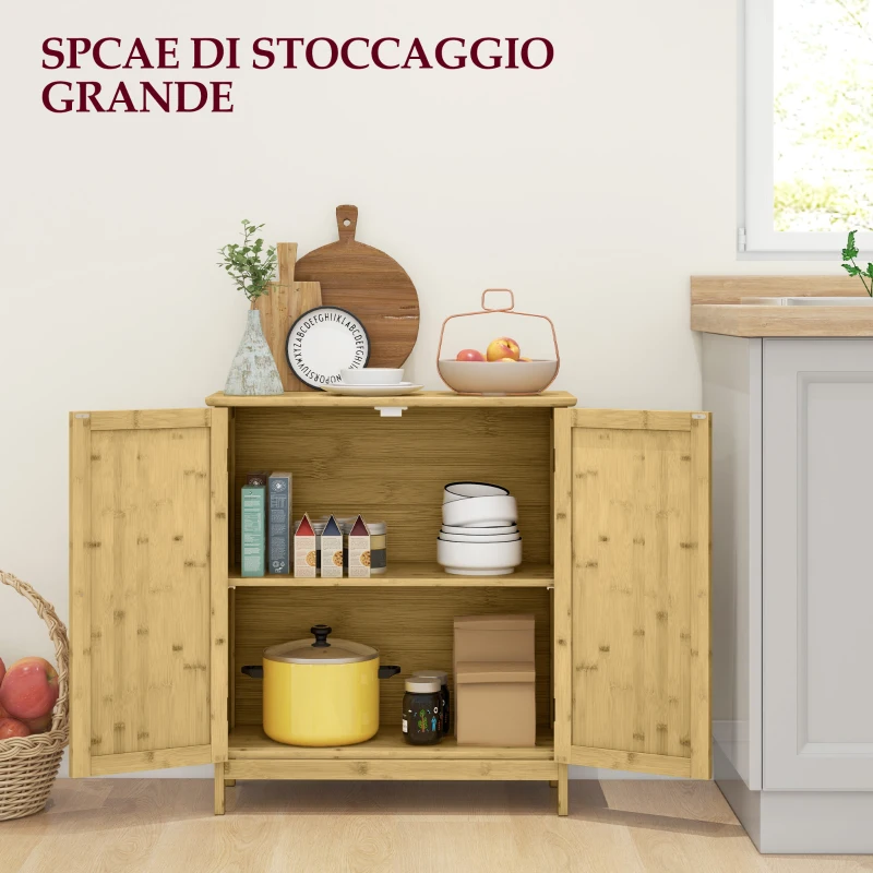 HOMCOM Credenza Stile Boho in Rattan e Bambù con 2 Ante e Mensola Interna, 60x27x67.5cm, Colore Legno