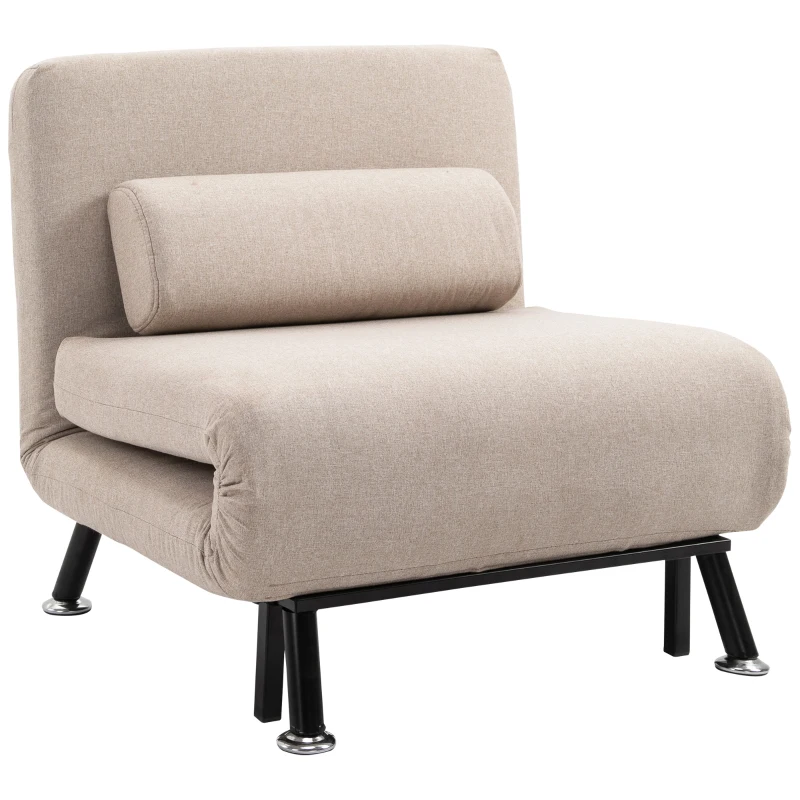 HOMCOM Klappsessel mit Bettfunktion, klappbarer Relaxsessel in Leinenoptik, Verstellbare Rückenlehne, 75 x 70 x 75 cm, Beige(m-10)