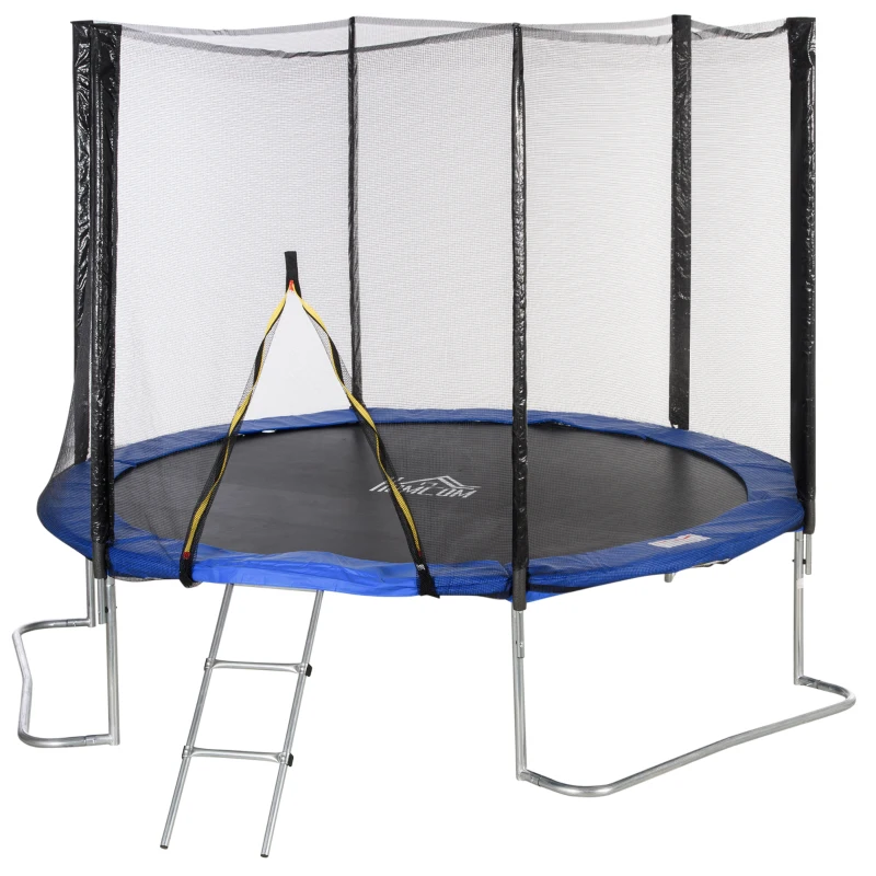 HOMCOM Trampolin Ø345 cm Gartentrampolin mit Sicherheitsnetz Randabdeckung gepolstert Stahl Schwarz+Blau bis 100 kg