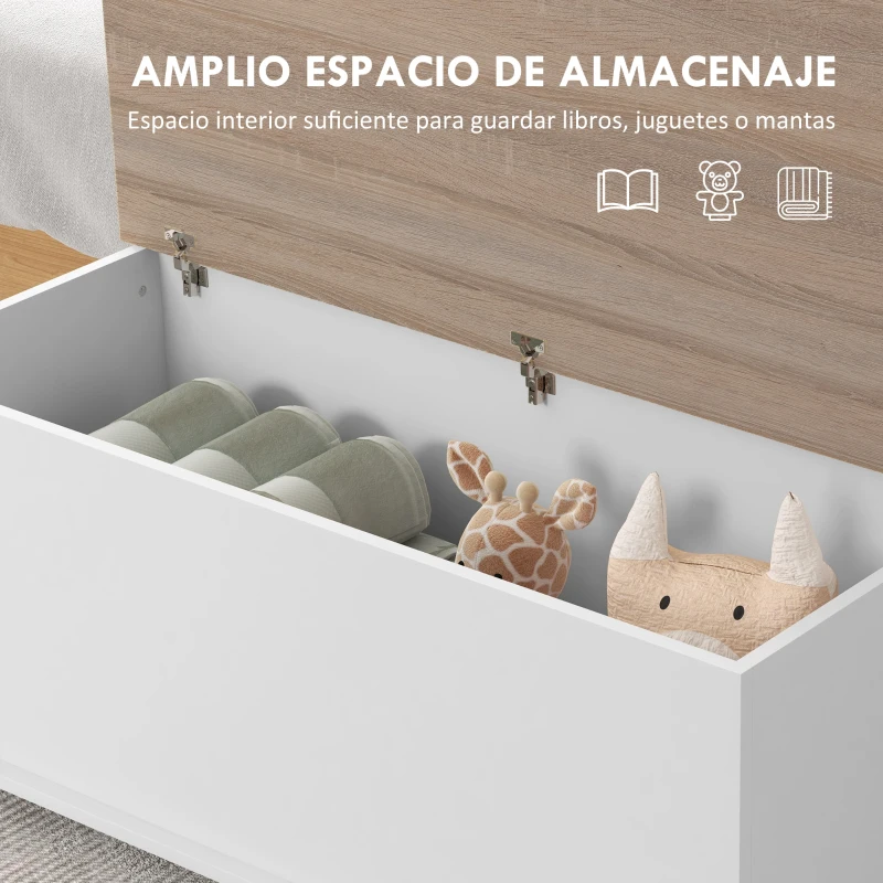 HOMCOM Arcón de Almacenamiento con Tapa Carga Máx. 120 kg para Dormitorio Salón 100x40x40 cm Natural y Blanco
