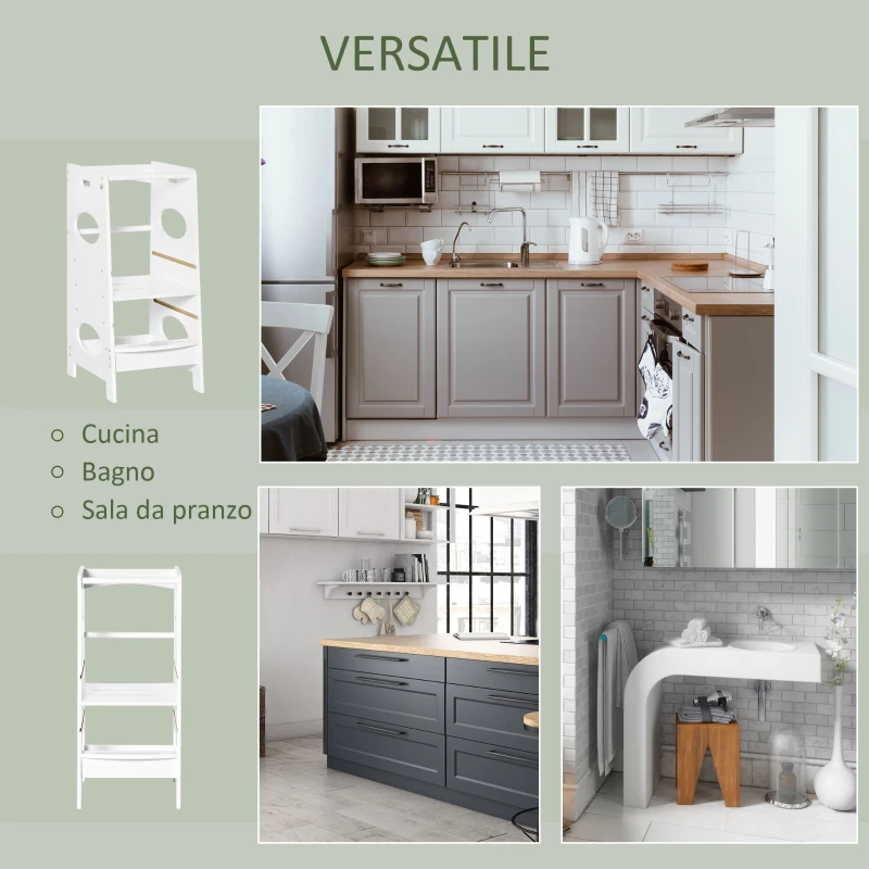 HOMCOM Torre Montessoriana per Bambini, Learning Tower con Altezza Regolabile in MDF, 40x50x90cm, Bianco