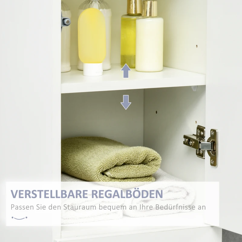 kleankin Badezimmerschrank, 5 Fächer, 1 Schublade, versetzbare Einlegeböden, Hochglanz, weiß, 30 x 28 x 170cm