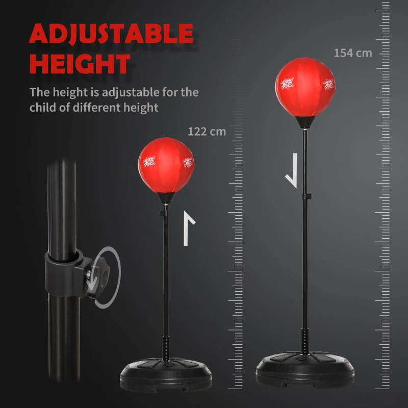 HOMCOM Kids Punching Bag with Stand, Free Standing Boxing Bag Set, Speed Bag with Speedball Adjustable Height from 122cm to 154cm for Ages 8-10 Years