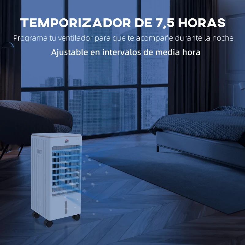 HOMCOM Enfriador de Aire 3 en 1 Climatizador Evaporativo 3 Velocidades Control Remoto Temporizador 7,5h 22,5x24,5x53,5cm Blanco