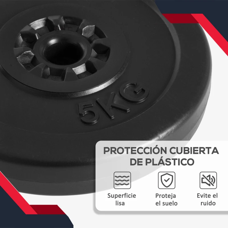 HOMCOM Juego de 4 Discos de Pesas de 2x5 kg y 2x10 kg Juego de Placas de Pesas con Agujero de Ø25 mm para Barra o Mancuernas Entrenamiento de Fuerza Levantamiento de Pesas Negro