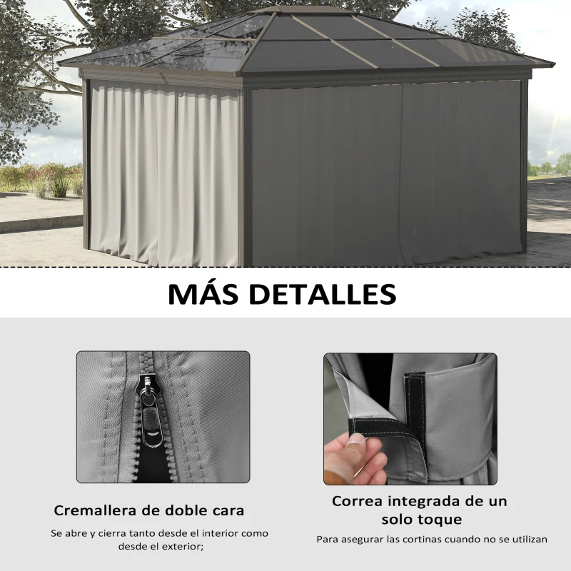 Outsunny 4 Paredes Laterales para Cenador 302x205 cm con 40 Ganchos y Anillos en C para Pérgola Gazebo Gris Claro