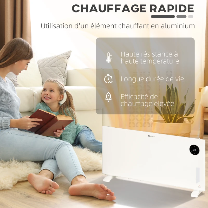 HOMCOM Radiateur électrique convecteur 2000 W écran LED et télécommande sur pieds ou mural pièce 15-20㎡ blanc