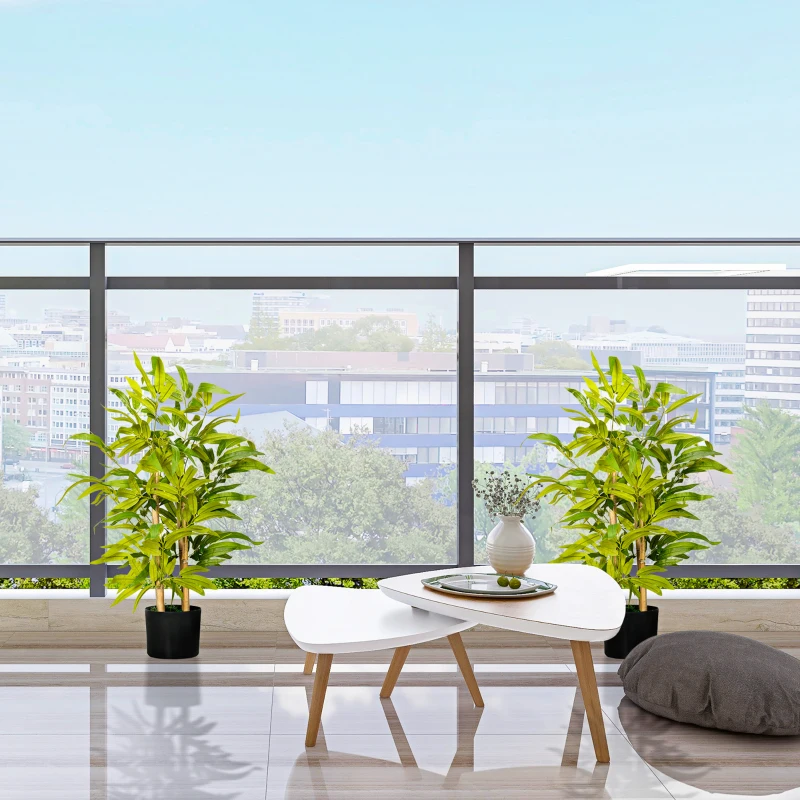 HOMCOM 2 PCs Artificial Plants Bamboo Tree in Pot Desk Fake Plants for Home Indoor Outdoor Decor, 15x15x60cm, Green