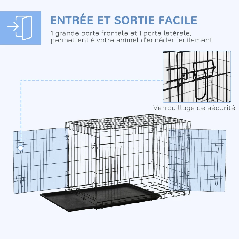 PawHut Cage caisse de transport pliante pour chien en métal noir 107 x 68 x 75.5 cm matelas fourni