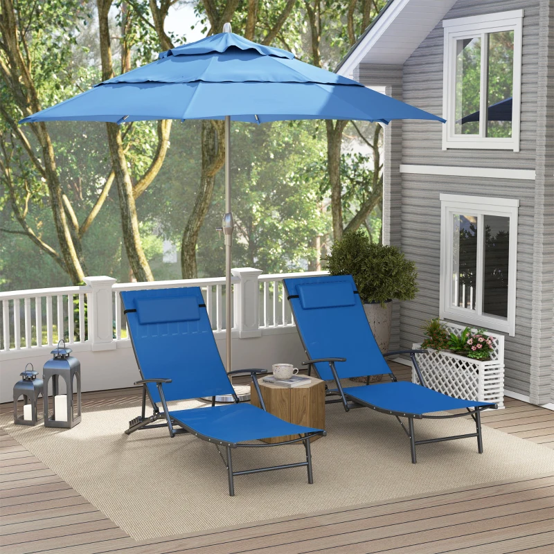 Outsunny Set of Two Adjustable Back Sun Loungers - Blue