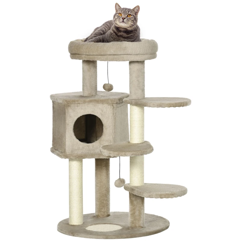 Pawhut Kratzbaum mit 1 Katzenhöhle inkl. Katzenspielzeug 55 cm x 55 cm x 94 cm Braun + Cremeweiß