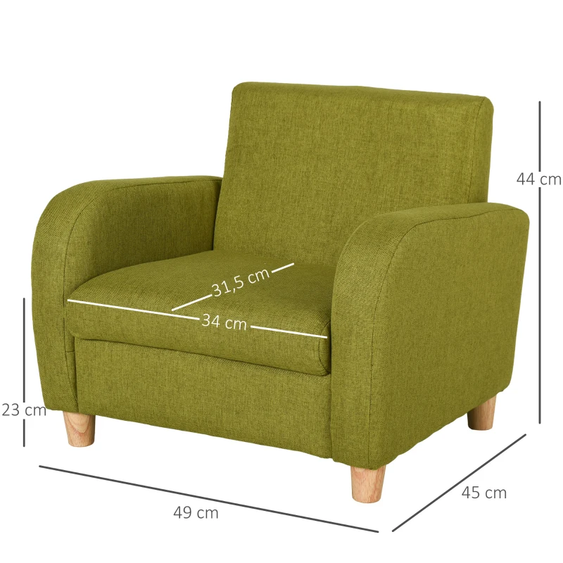 HOMCOM Sillón Infantil Mini Sofá para Niños de +3 Años con Asiento Acolchado Reposabrazos Estructura de Madera 49x45x44cm Verde