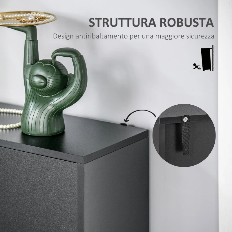 HOMCOM Scarpiera Salvaspazio Regolabile, Mobile Portascarpe con 8 Scomparti Legno 80 x 24 x 120cm Nero