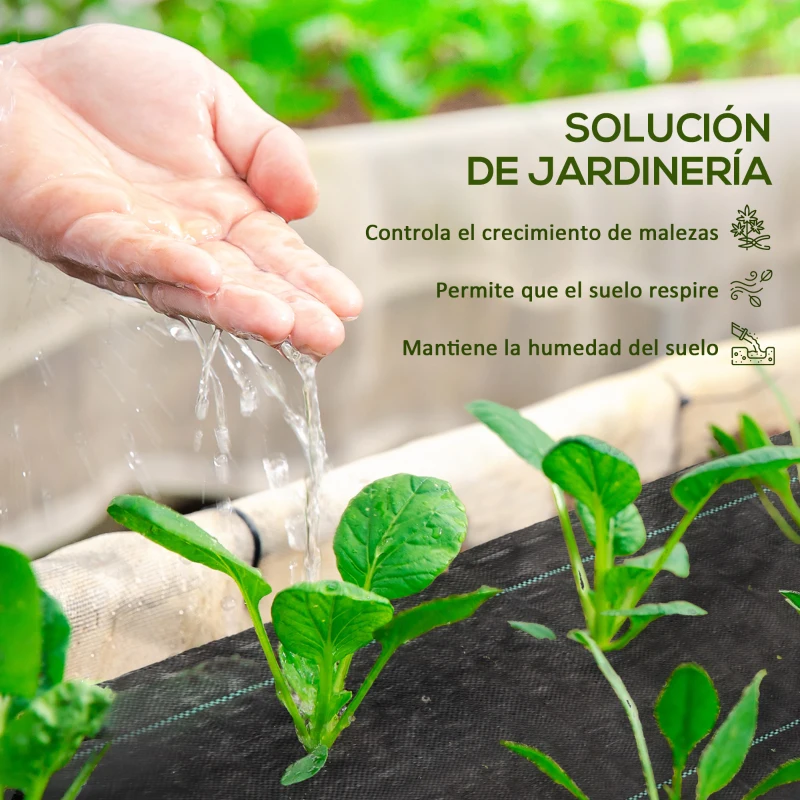 Outsunny Malla Geotextil 2x50 m Malla de Jardín contra Malas Hierbas 130 g/m² Rollo de Malla Antimaleza Negro