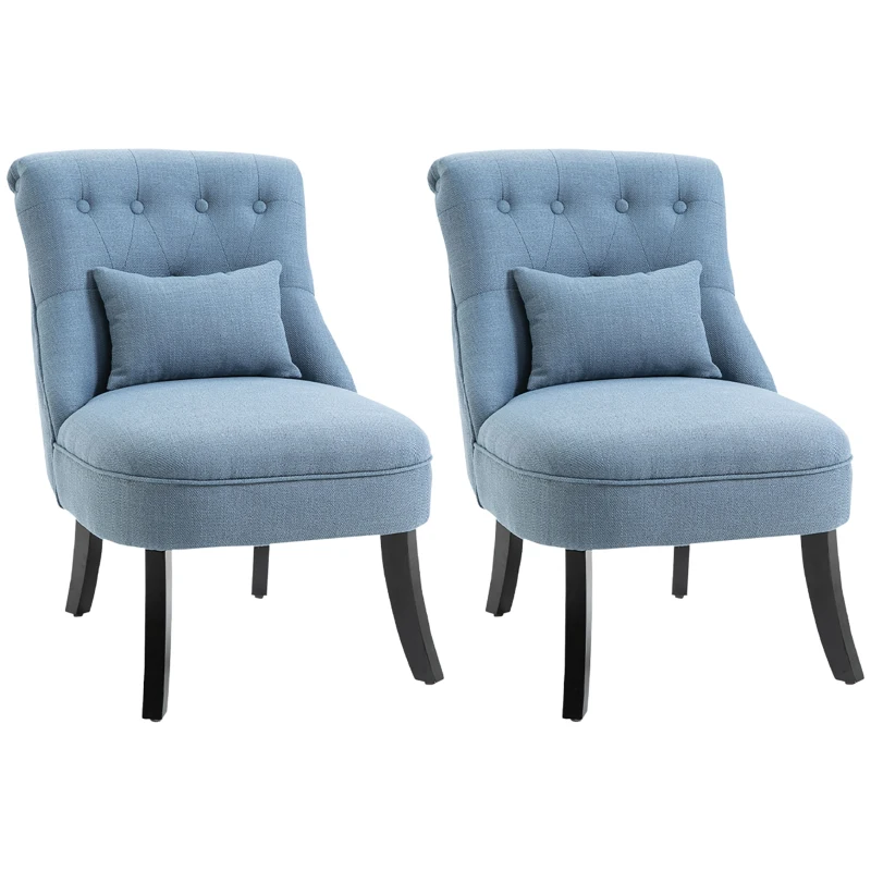 HOMCOM Tub Chair, Armless Single Sofa, Modern Button Tufted Armchair, Upholstered Linen Fabric Longue Accent Chair for Living Room, Bedroom, Set of 2, Blue