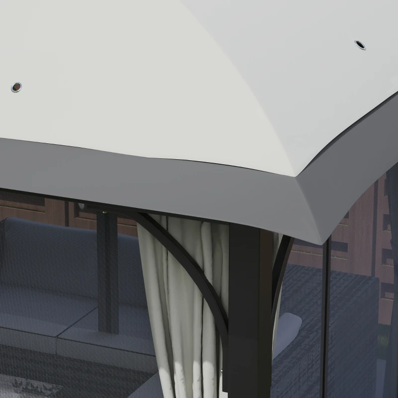 Outsunny Tuinpaviljoen, 3,3 x 4 m Partytent met Netgordijnen, Dubbeldeks Dak, Kunstleder Coating, Metalen Frame, Lichtgrijs