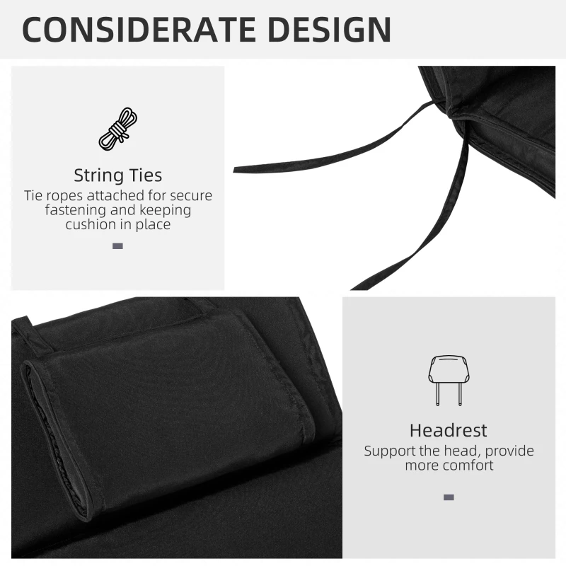 Outsunny Garden Sun Lounger Cushion Replacement Soft Sunbed Reclining Chair Relaxer Pad with Pillow, Cushion ONLY - Black