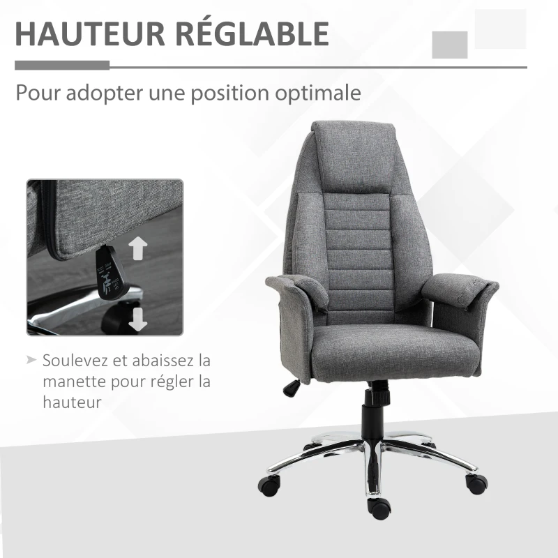 HOMCOM Fauteuil de bureau ergonomique chaise de bureau à bascule hauteur réglable roulettes pivotantes 69 x 68 x 126 cm gris