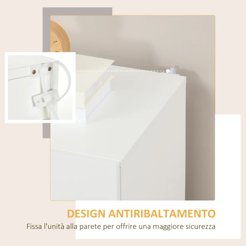 HOMCOM Mobiletto Multiuso in Truciolato Bianco a 3 Livelli con Ripiano Regolabile su 3 Livelli, 70x40x88 cm