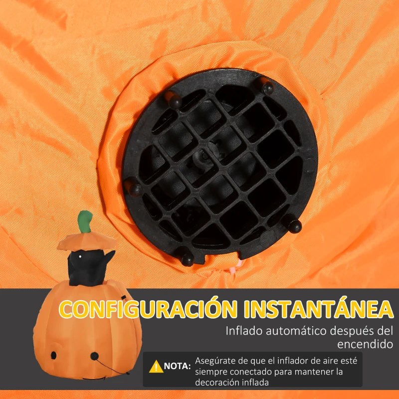 Outsunny Calabaza Inflable de Halloween con Gato Decoración de Halloween con Luces para Exterior 76x64x91-115 cm Naranja