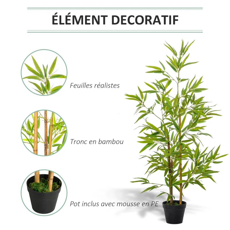 Outsunny Bambous artificiels 1,20H m réalistes par Bambou avec Vrais Troncs - Pot Inclus Noir Vert