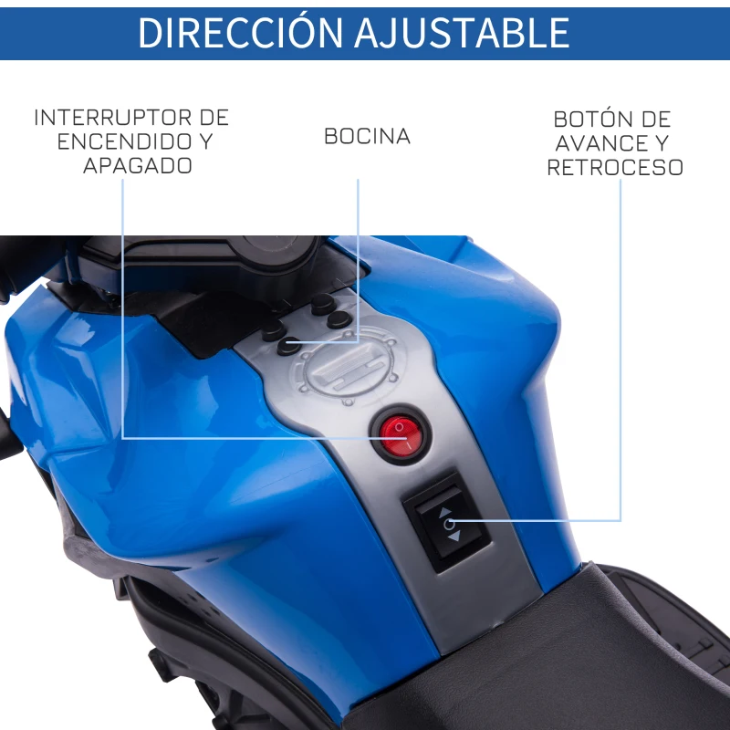 HOMCOM Moto Eléctrica para Niños de 18-48 Meses 6V con Faros Bocina 2 Ruedas de Equilibrio 88,5x42,5x49 cm Azul y Negro
