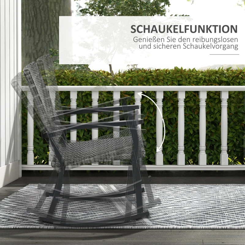 Outsunny Outdoor Schaukelstuhl, Rattanoptik, rostfreies Stahlgestell, 62 x 75 x 95 cm, Grau/Schwarz