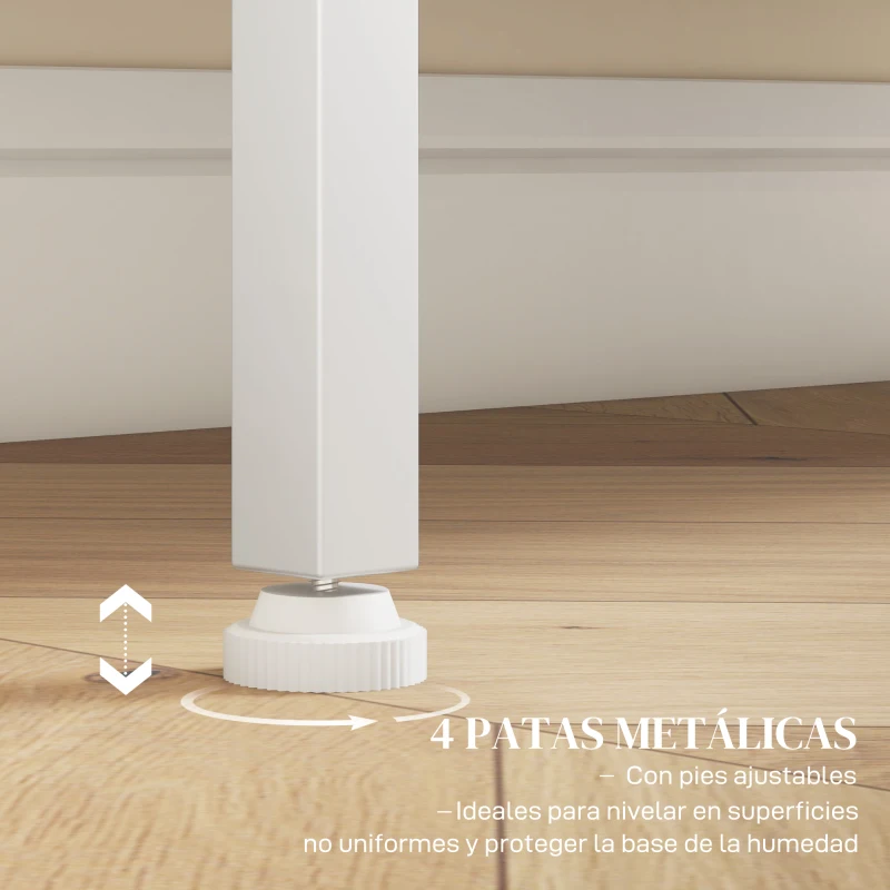 HOMCOM Aparador con 3 Estantes Mueble Auxiliar con Puertas de Rejilla Metálica y Estante Ajustable 80x37x92 cm Blanco