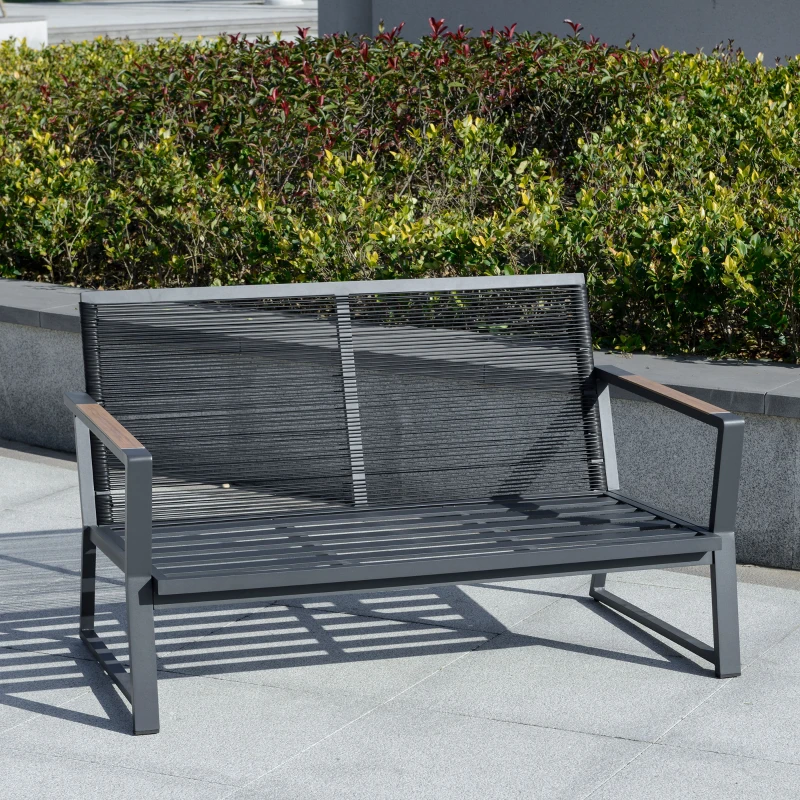 Outsunny Gartenmöbelset für 4 Personen Sofa Sessel Beistelltisch Polyrattan Alu Grau