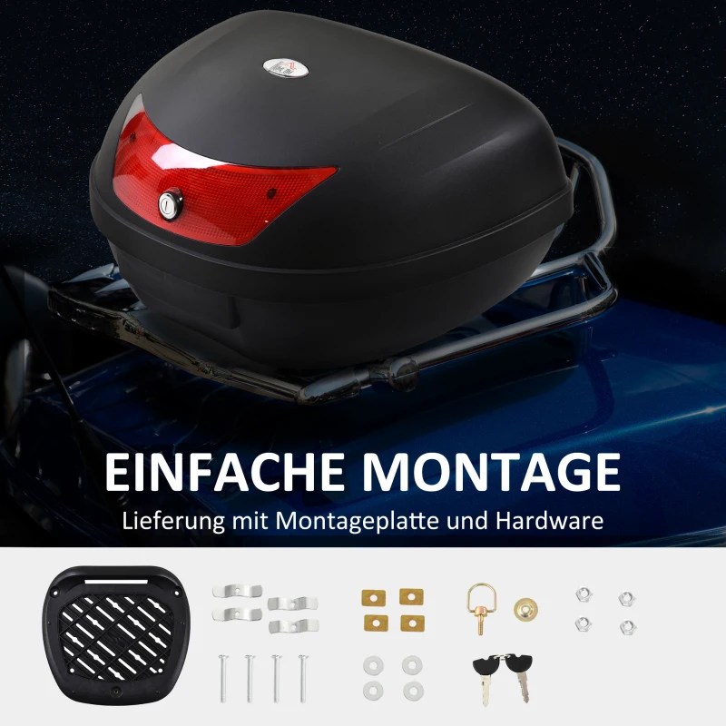 HOMCOM Motorradkoffer, Rollerkoffer für Motorräder, Roller, Mofas und Quads, 48 L Helmkoffer, Topcase, Schwarz, 59 x 43 x 33 cm