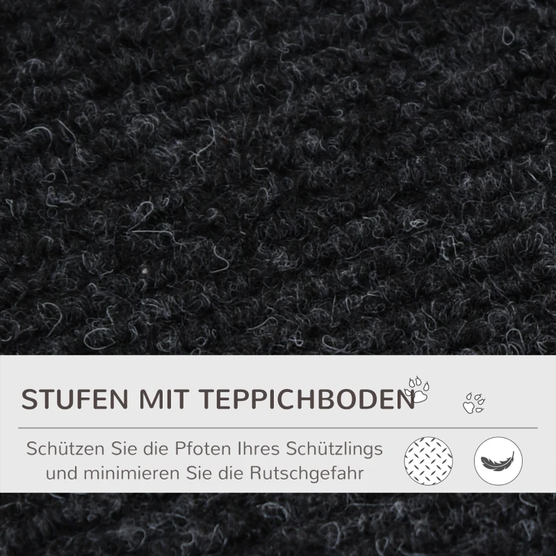 PawHut Haustiertreppe Katzentreppe Hundetreppe mit 3 Stufen für Katzen und Hunde klappbar Holz+MDF 40,8 x 56,5 x (42,5-51,5) cm