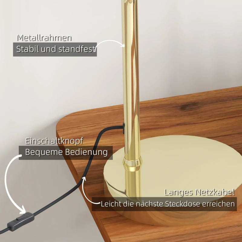 HOMCOM Tischlampe mit Rattan-Lampenschirm, Metallrahmen, inkl. LED-Birne, Farbe: Bronze+Rattan