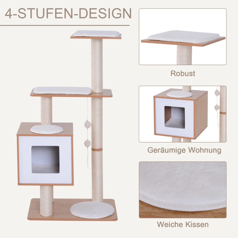 PawHut Katzenkratzbaum Katzenbaum Katzenspielzeug Kletterbaum Sisal Polster Liegefläche mit Ball Natur 71,5 x 49,5 x 120 cm