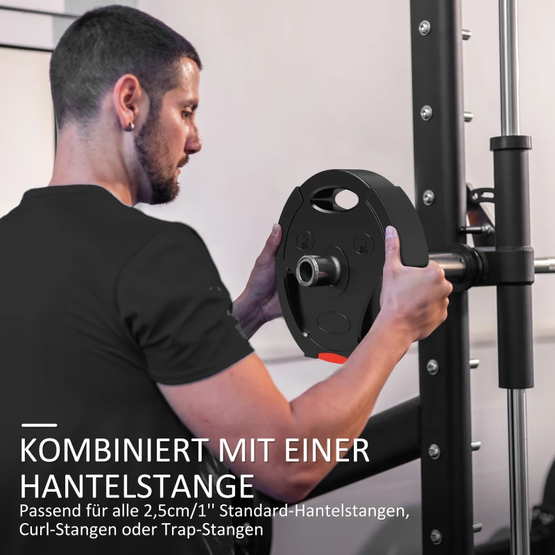 SPORTNOW 4er Gewichtsplatten-Set für Training, Fitnessstudio, Heimtraining, Stärke-Training, 2 x 7,5 kg und 2 x 5 kg, Schwarz