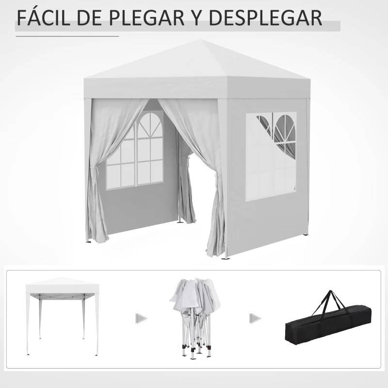 Outsunny Cenador de Jardín 2x2m con 4 Paredes Laterales Tela Oxford 2 Puertas 2 Ventanas y Bolsa de Transporte Impermeable Blanco