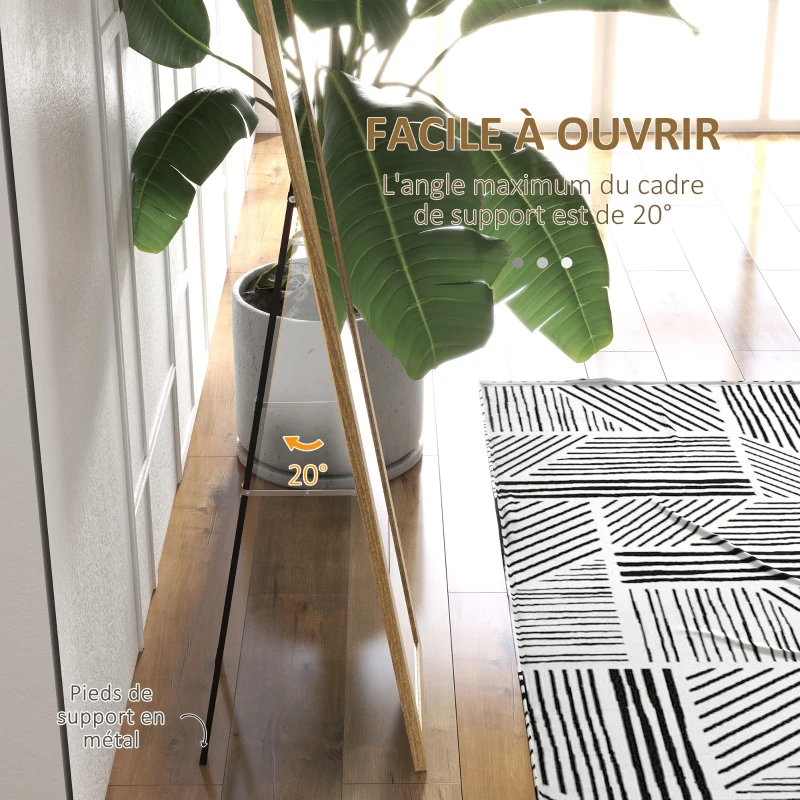 HOMCOM Miroir sur pied mural ou à poser rectangulaire avec cadre en bois pour salon chambre à coucher 37 x 155 cm marron clair