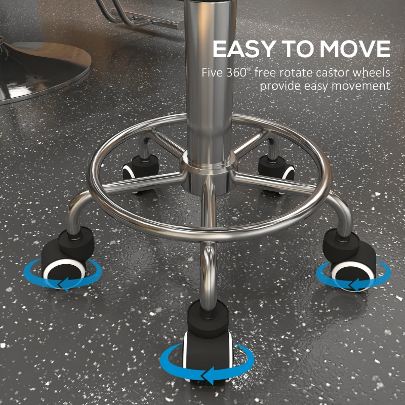 Vinsetto PU Leather Rolling Stool, Height Adjustable Stool Chair with Wheels for Salon, Massage, Spa, Brown