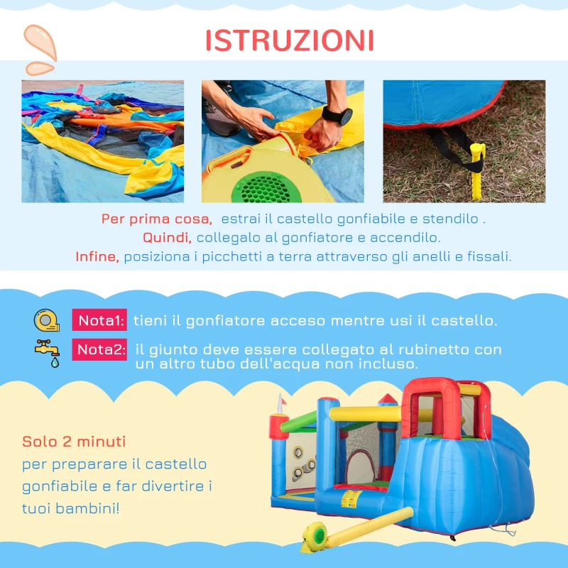 Outsunny Castello Gonfiabile per Bambini con Scivolo, Trampolino e Piscina, 390x300x197cm