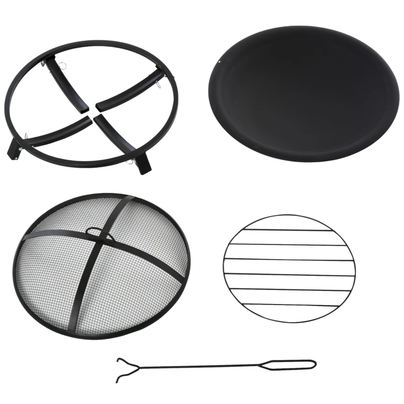 Outsunny Braciere da Giardino con Coperchio Parascintille e Attizzatoio, Piedini Pieghevoli Salvaspazio, Ф55x39.5cm Nero