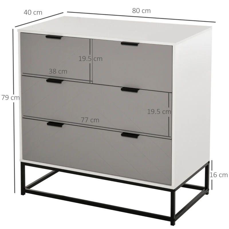 HOMCOM Cassettiera Camera da Letto con 4 Cassetti Mobiletto per Soggiorno , Arredamento Moderno