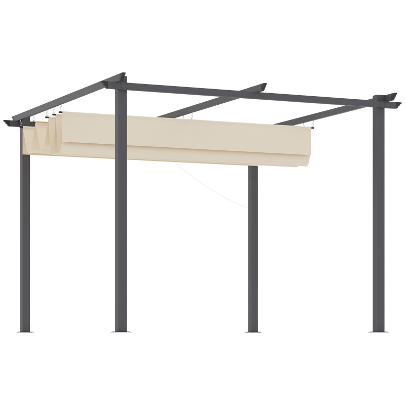 Outsunny Gazebo Pergola da Giardino 3x3m con Tenda Retrattile, in Alluminio e Poliestere, Bianco Crema