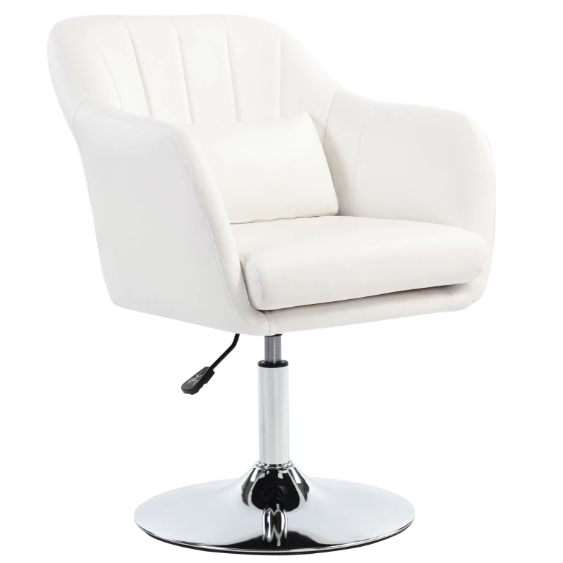 HOMCOM Sillón para Salón Giratorio 360° con Altura Ajustable Respaldo Envolvente Reposabrazos y Cojín 60x60x79-91 cm Blanco