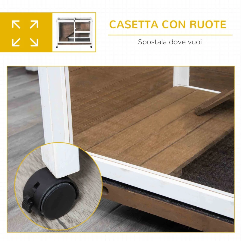 PawHut Conigliera a 2 Livelli con Casetta, Rampa e Vassoio Estraibile, in Legno di Abete, 91.5x53.3x73 cm, Marrone